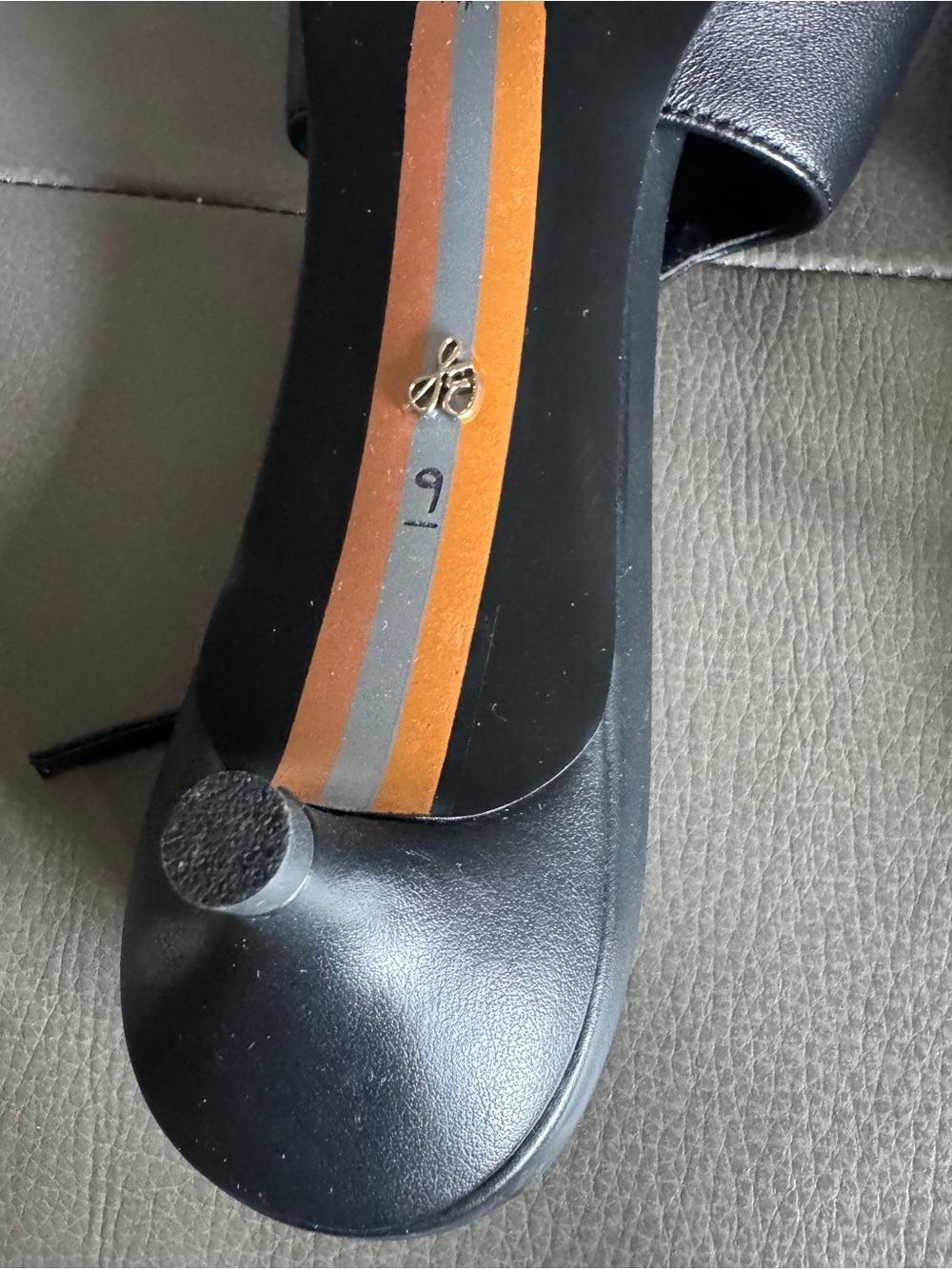 Sam Edelman Black Leather Pointed-Toe Slingback Heels with Gold Accent - Picture 5 of 8